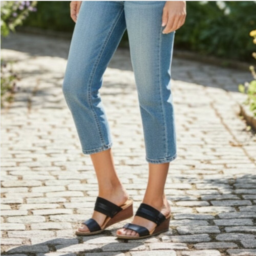 Dr. Scholl's Chat Wedge‎ Sandal Slide Women's Sz 7M Black #177H